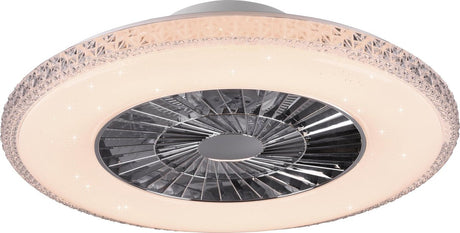 Rl live your light reality harstad - ventilator - chroom - incl. 1x smd 38 w - afstandsbediening - geintegreerde dimmer - traploos instelbare lichtkleur - niet geschikt voor externe dimmer - slaaptimer - geheugenfunctie - 3 snelheidsinstellingen - zomer-