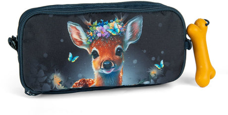 Stones and bones rowan 2.0 - etui - pennenzak voor kinderen - 3 vakken - fairy fawn - donkerblauw