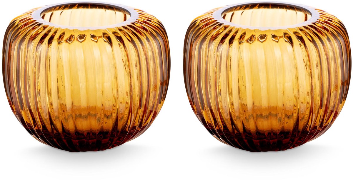 Vtwonen - set van 2 - kandelaren - bruin - glas - 11x9cm