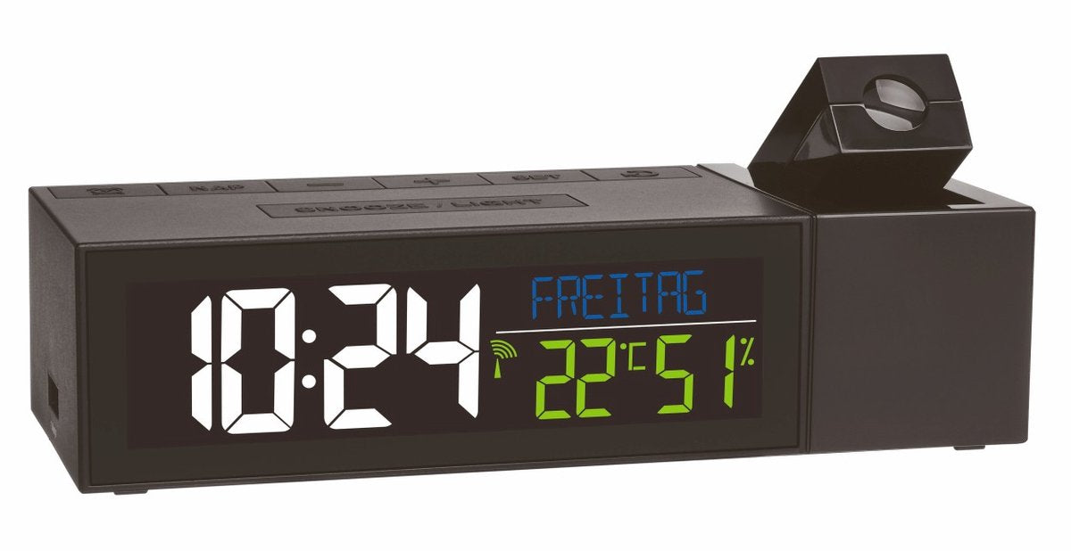 Tfa dostmann radiostyret projektionsvækkeur 60.5014.01 termometer