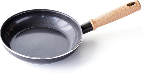 Greenchef vintage stegepande 20cm - pfas-fri non-stick belægning - induktions wokpande - keramisk pande - ovnsikker op til 160°c - træhåndtag - kølehåndtag - sort