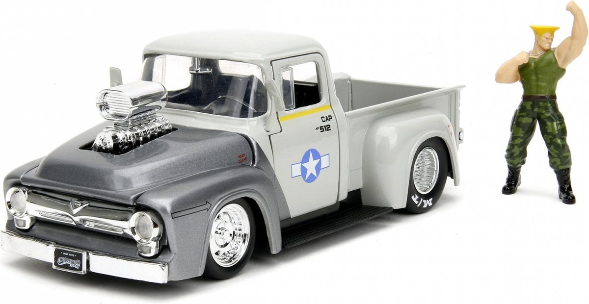 Jada legetøj street fighter 1956 ford pick-up med guile figur færdiglavet model personbil (model)