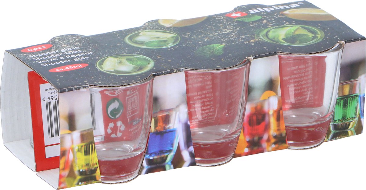 Alpina shotglas 6 stk - shotglas 45ml - glas, der tåler opvaskemaskine - gennemsigtigt - glas