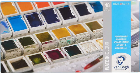 Van gogh aquarelverf set in metalen blik met 48 kleuren in halve napjes