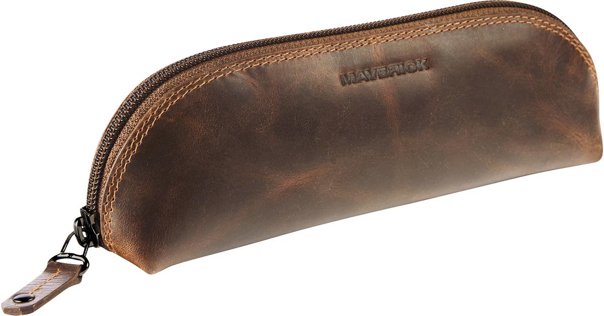 Maverick læder penalhus, oval, brun