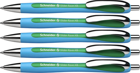 Schneider skriveredskaber schneider kuglepen - slider rave - nib xb - skrivebredde 1,4 mm - skrivefarve grøn - 5 stk - s-132504-5