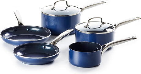 Blå diamant kogepandesæt 5-delt med låg - blå - non-stick - pfas-fri
