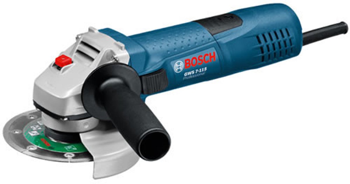 Bosch slibemaskine gws 7-115 (beskyttelsesdæksel, håndtag, monteringsflange, stiftnøgle, spændemøtrik)