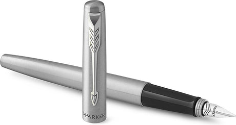 Parker jotter fyldepen | rustfrit stål med kromfinish | medium nib | blåt blæk | gaveemballage