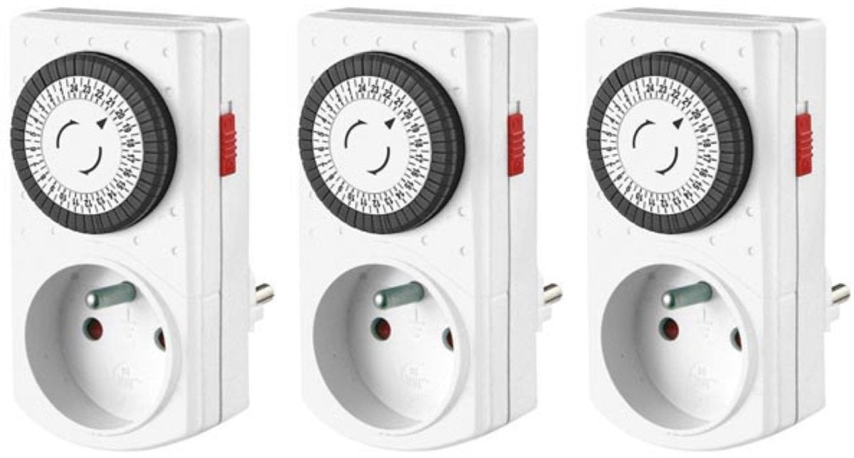 Perel sæt med 3 mini 24-timers timere, mekaniske, 230 v, 16 a, 3680 w, fransk stik (e305dm), hvid
