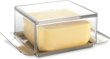 Gefu brunch smørfad 125 g – 14 x 8 cm – rustfrit stål plast – gennemsigtigt låg