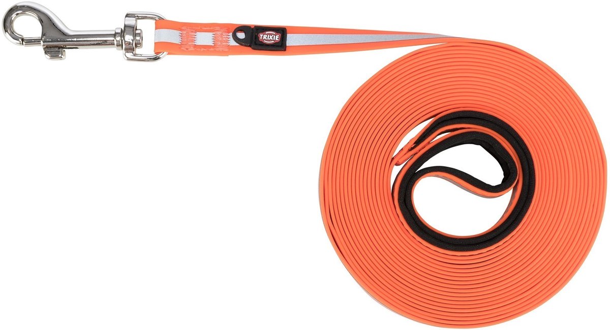 Trixie hundesnor - reflekterende orange 10m x 1,7 cm - vandafvisende PVC, håndløkke
