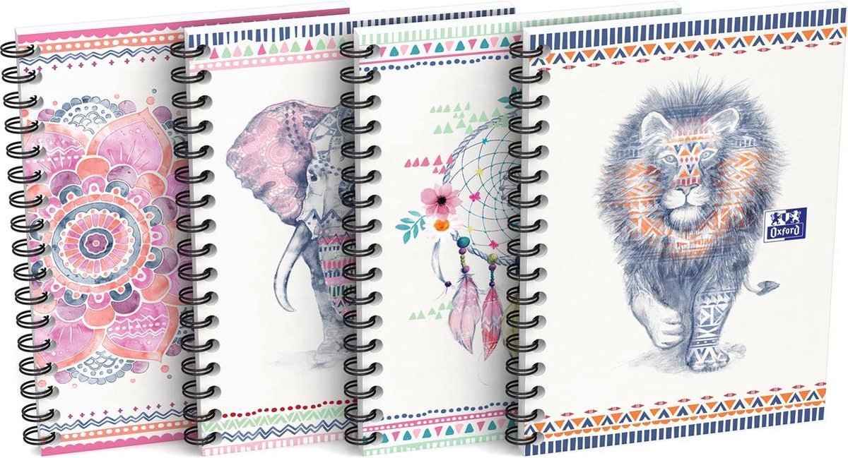 Oxford boho spiritus spiral pad, ft a6, 50 sider, ternet 5 mm, assorterede farver