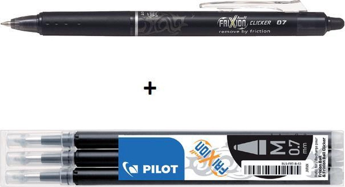 Pilot frixion - klikker sort + 3 refills - i blister