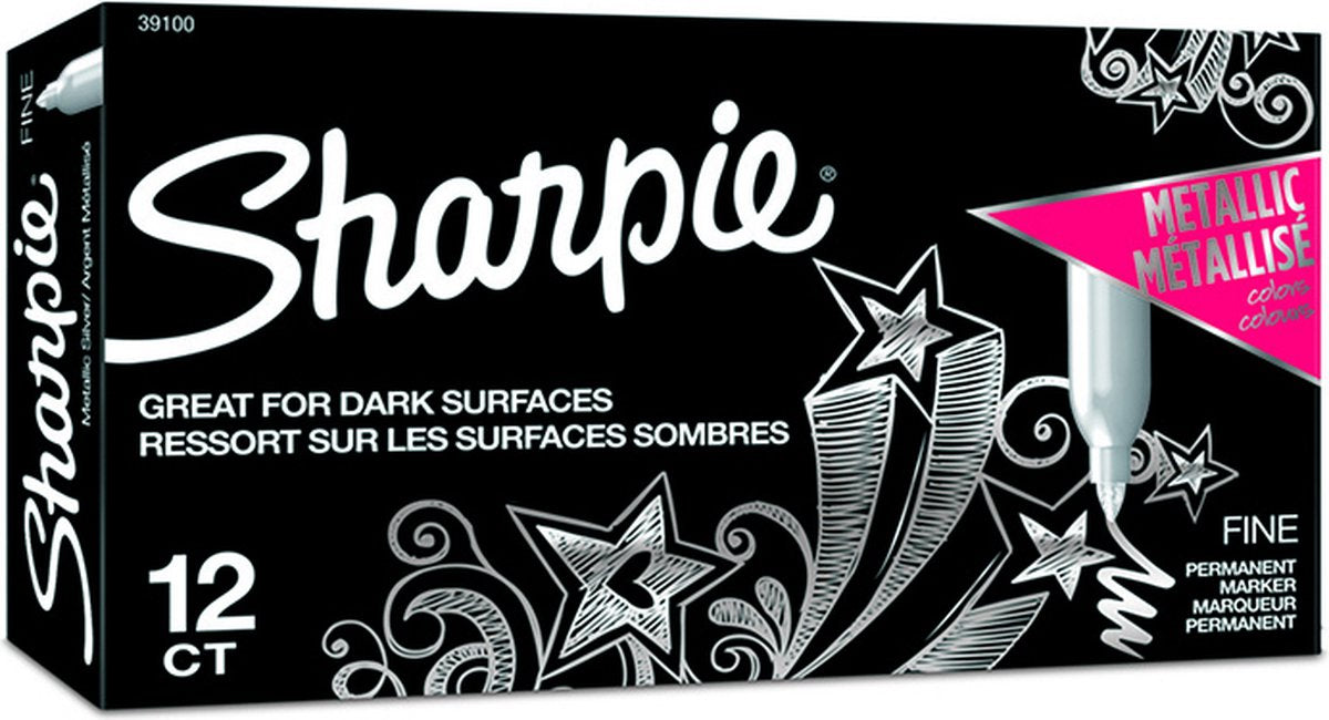 Sharpie permanent tusch metallisk sølv sæt med 12 dele
