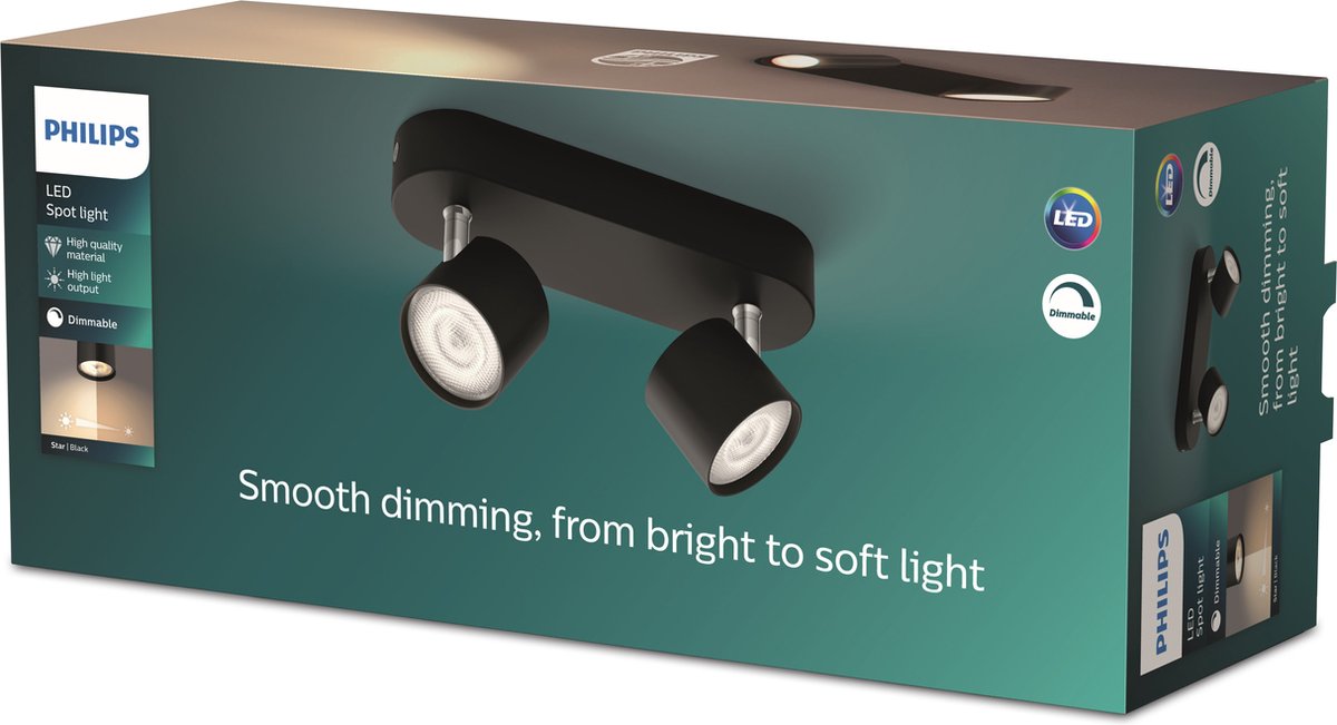 Philips led philips star opbouwspot - 2-lichts - zwart