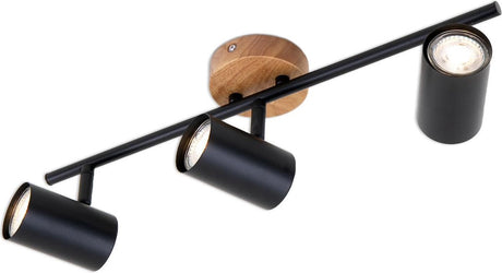 Briloner træstil - loftslampe - loftslampe - spotlights drejelige - 3-lys - gu10 - materiale: træ og metal - farve: sort