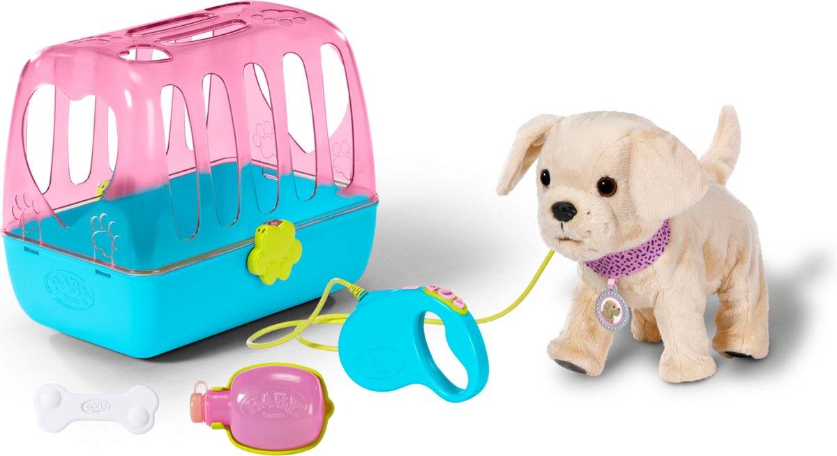 Baby født hvalp heldig - hund med kasse