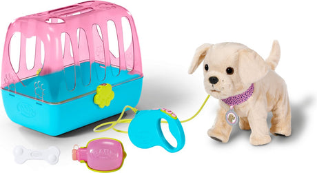 Baby født hvalp heldig - hund med kasse