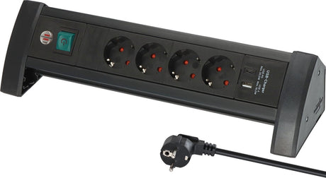 Brennerstuhl premium office-line strømskinne med 4 stikdåser med USB C PD 30W og USB A 18W (fremstillet i Tyskland, distributionsboks med 1,8 m kabel og afbryder, strømskinne ideel til skrivebordet)