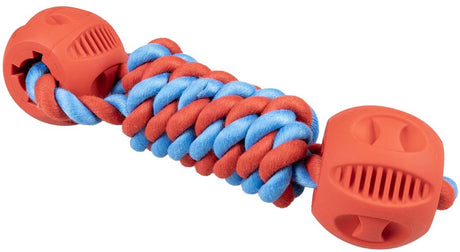 Duvo plus playtime reb legetøj rubrop håndvægt med 2 bolde til hunde 22x7x7cm rød