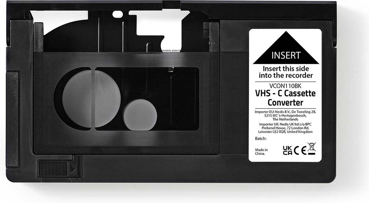 Nedis VHS-C til VHS konverter - plug and play - batteridrevet - sort