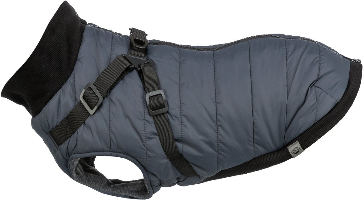 Trixie hundefrakke pontis blå - integreret sele, fleecefor - 36 cm