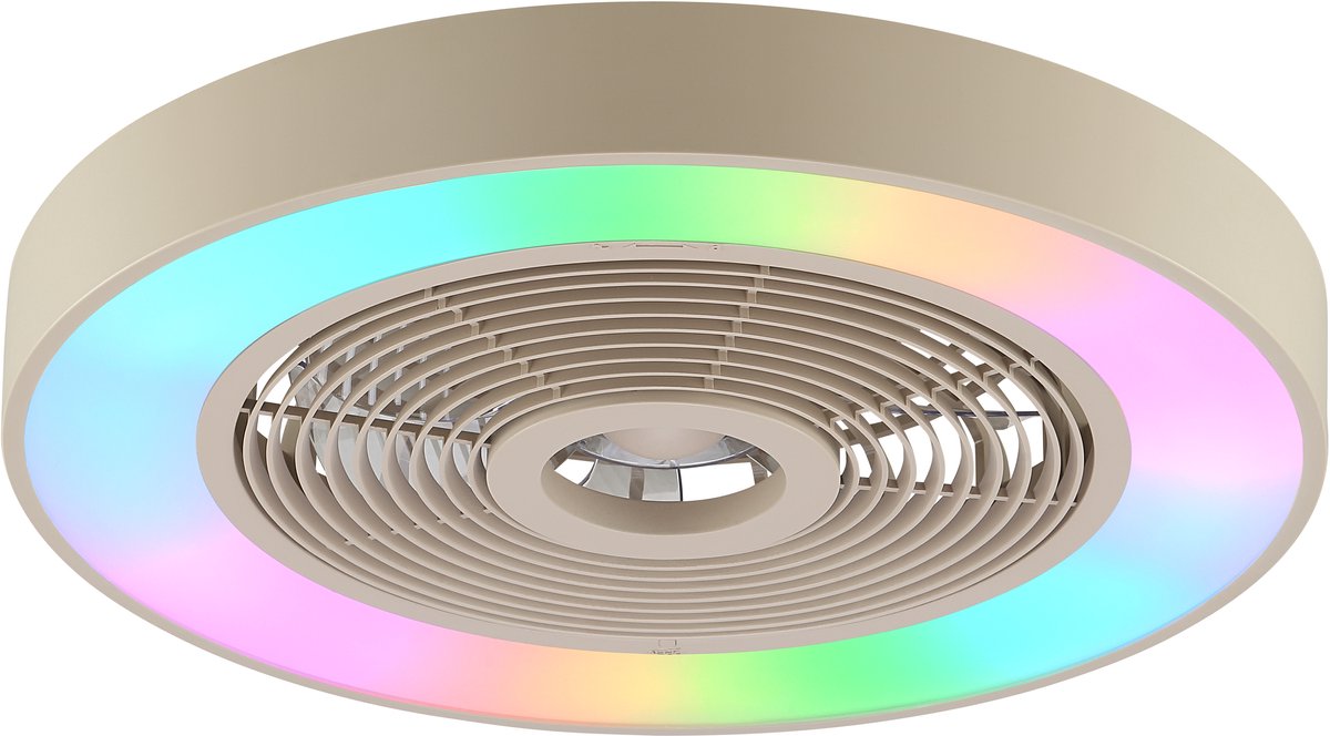 Brilliant Catania - loftsventilator - LED 40W - CCT - 2700K-6500K - dæmpbar - ICRGB - natlys - timer - fjernbetjening - beige