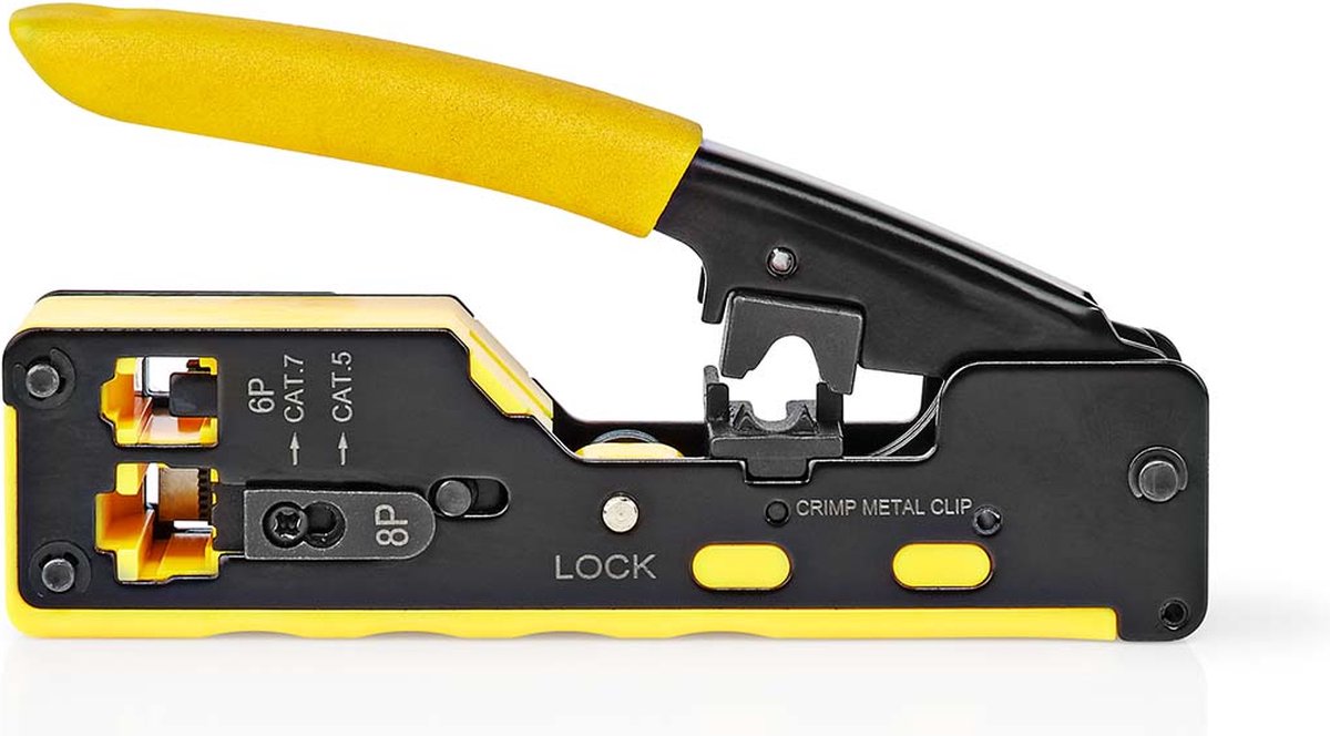 Nedis krympetang - cat5 cat5e cat6 cat6a cat7 rj12 rj45 - skærende afisoleringstang - gummistål - gul sort