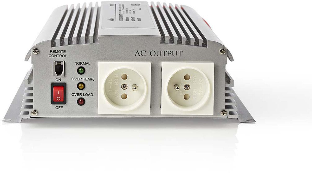 Nedis bilinverter 1700w - 12v 230v - 2x stikkontakt - modificeret sinusbølge - skrueforbindelse - spændingsomformer