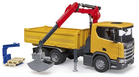 Bruder 3551 lastbil scania super 560r entreprenørlastbil med kran og 2 paller (ny 2023)