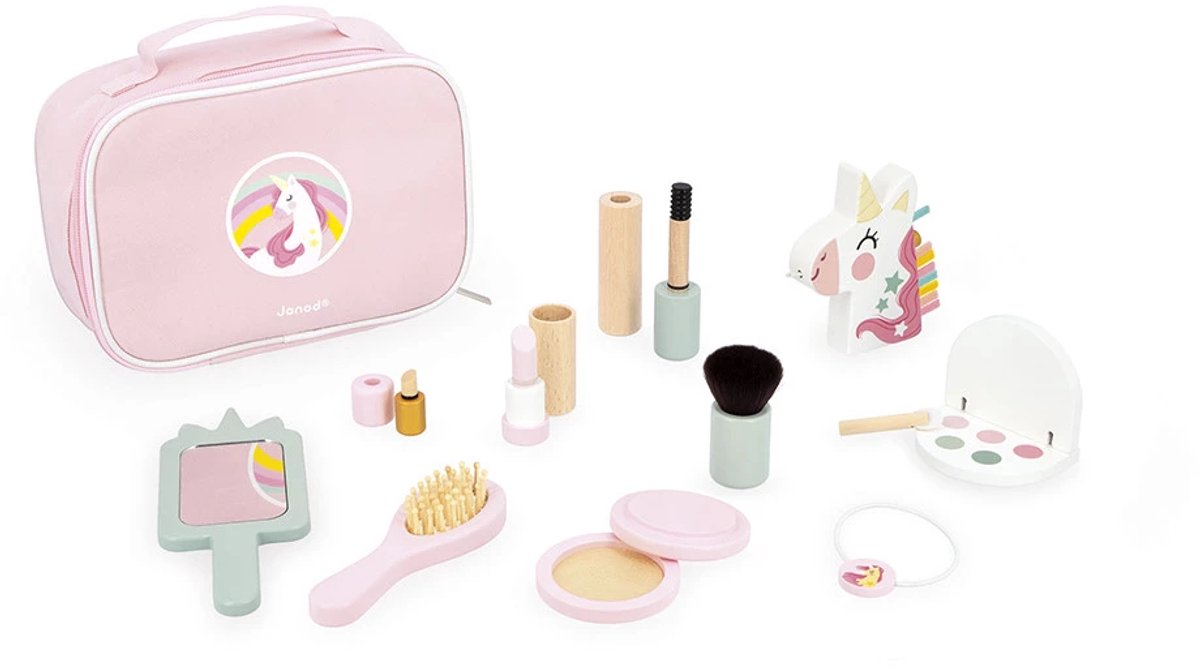 Janod - enhjørning - skønhedsetui - 10 make-up tilbehør