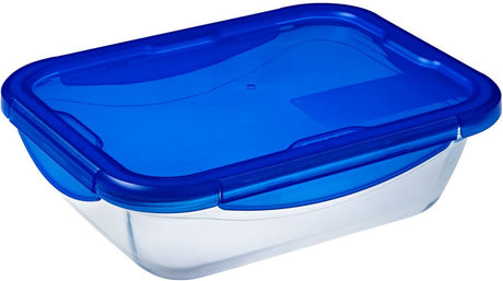 Pyrex - cook go skål rektangulær med låg 2-delt - gennemsigtig - blå - borosilikatglas - polypropylen - silikone