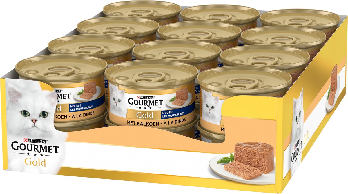 Gourmet guldmousse - 24 x 85 g - kalkun - våd kattefoder