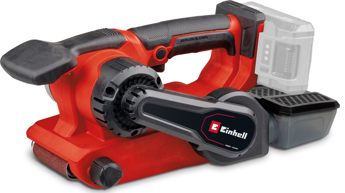 Einhell professionel akku båndsliber tp-bs 18 457 li bl solo - power x-change - 18 v li-ion - børsteløs motor - slibeflade: 126x75 mm - båndstørrelse: 457x75 mm - inkl. 3x slibebånd (k80) - ekskl. batteri og oplader