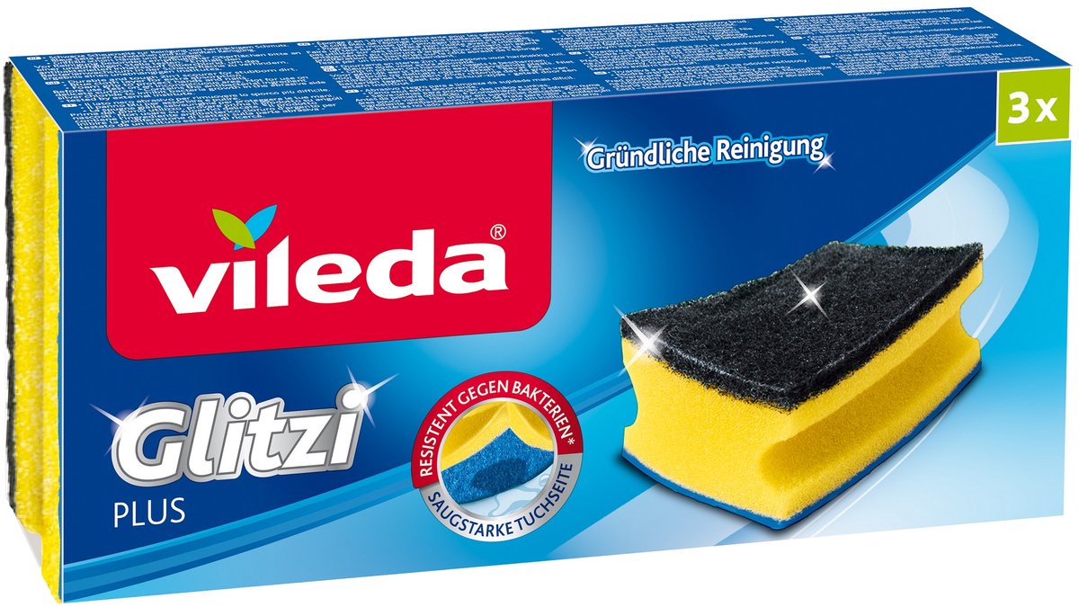 Vileda glitzi plus skuresvampe - rengøringssvamp (3 stk.)