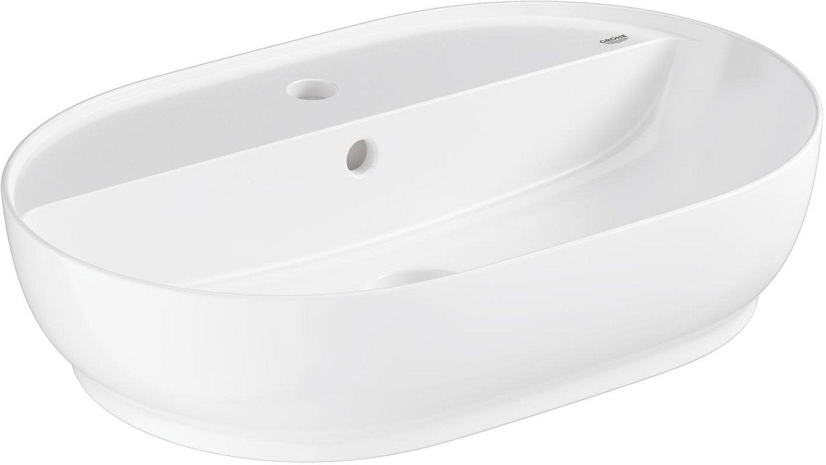Grohe essence bordplade håndvask – 50 cm – med hanehul overløb – blank keramik – aquaceramic hyperclean – hvid