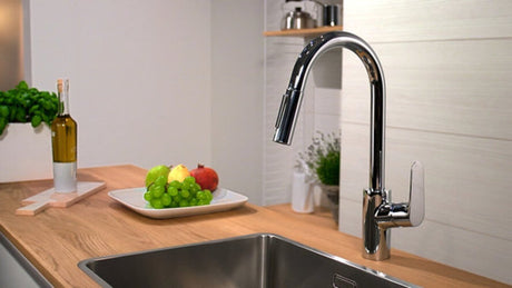 Hansgrohe focus m41 - køkkenblandingsbatteri - etgrebsstyring - 240mm - udtræksspray - rustfrit stål - 2 spraytyper
