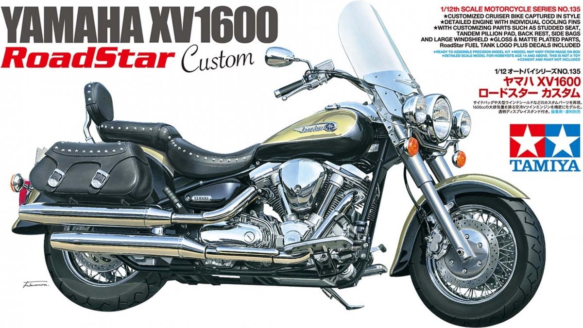Tamiya modelsæt militærkøretøjer - 14135 yamaha xv1600 roadstar custom plastic - 1:12 - modelfremstilling