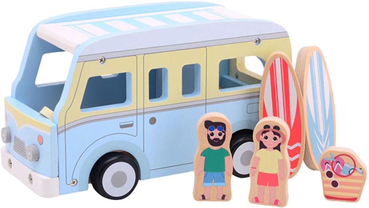 Jouéco joueco retro strandbus i træ med tilbehør
