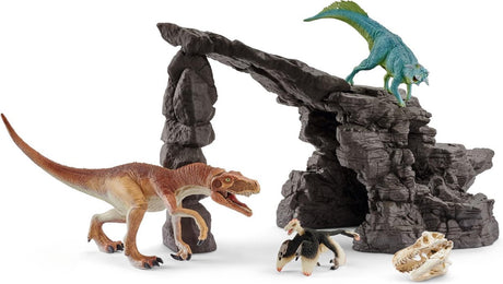 Schleich dinosaur - dinosaursæt med hule - figursæt - børnelegetøj til drenge og piger - 4 til 12 år - 7 dele