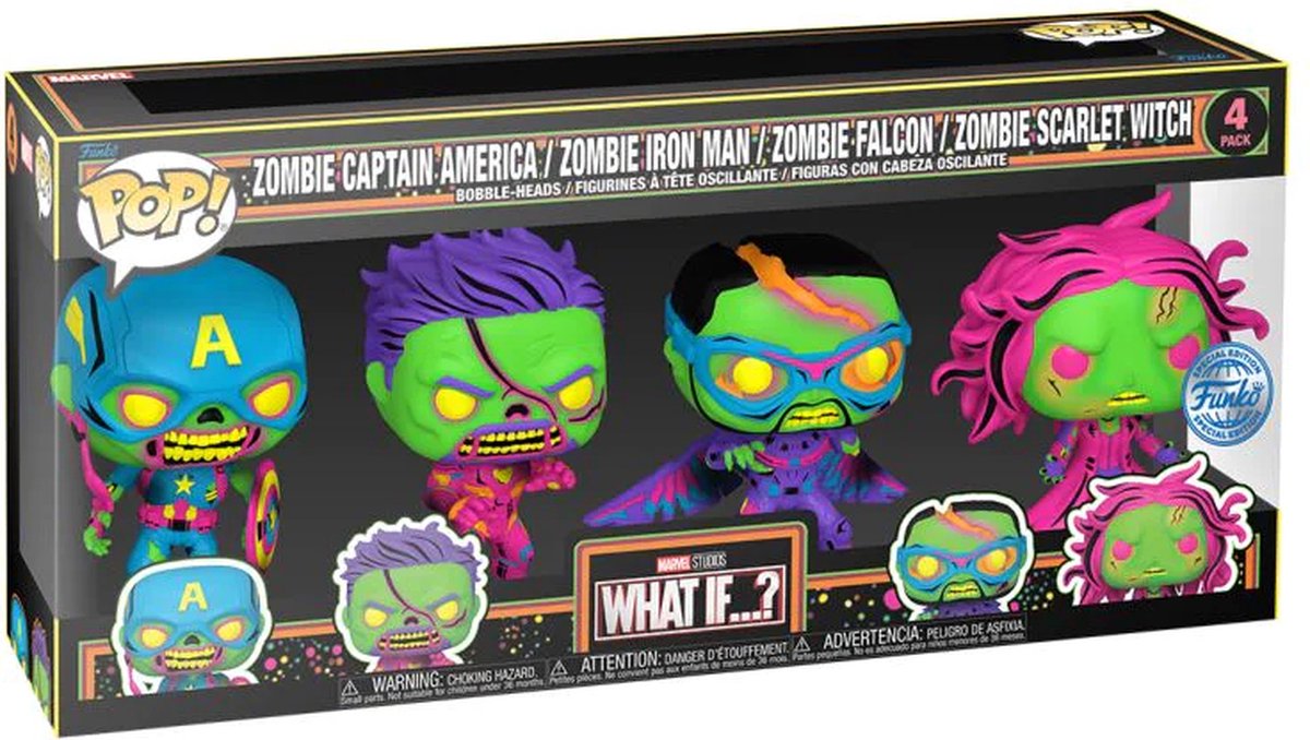 Funko pop vidunder: hvad nu hvis 4-pak (sort lys) pop
