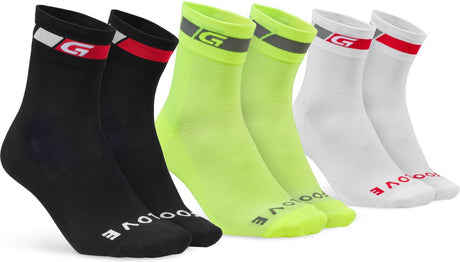Gripgrab - tricolore regular cut 3pack sommer cykelstrømper coolmax cykelstrømper - sort hvid gul hi-vis - unisex - størrelse l (44-47)