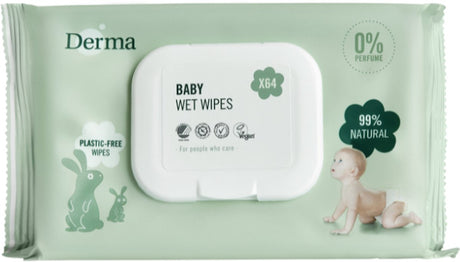 Derma eco baby - babyservietter - 64 stykker - parfumefri - hypoallergen - følsom hud