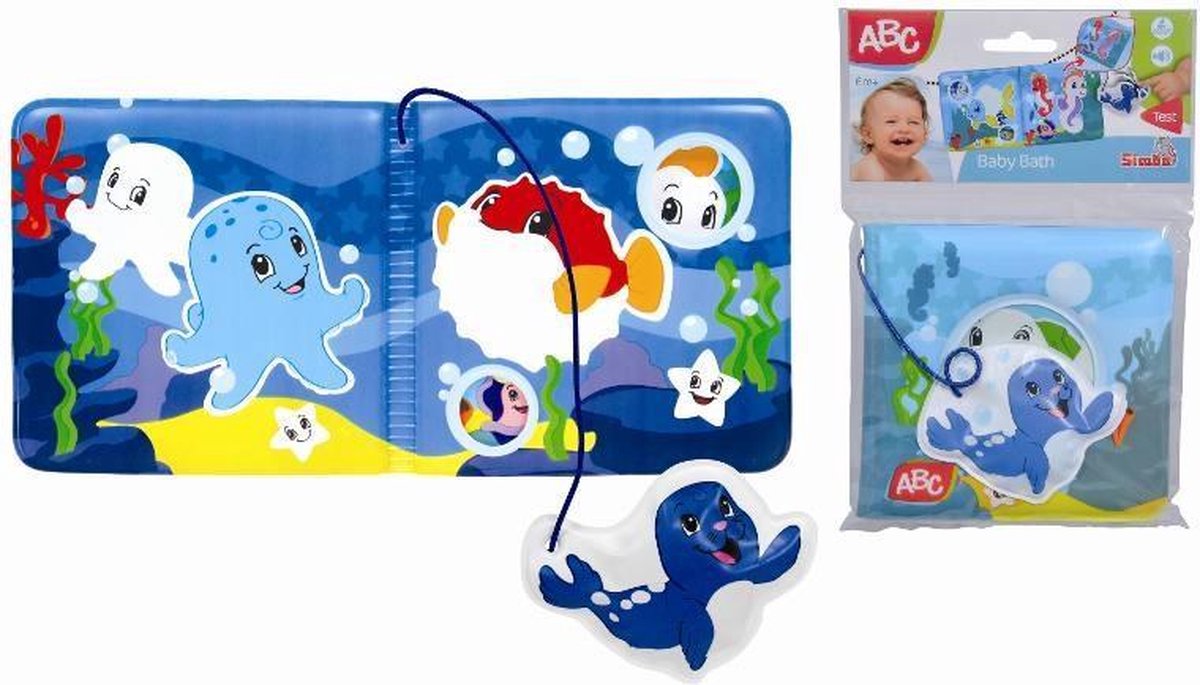ABC magisk badebog babylegetøj vand sjove farverige havdyr.