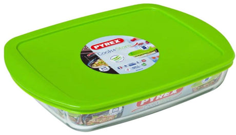 Pyrex - kogeskål rektangulær med låg 1,6 liter - glas - gennemsigtig