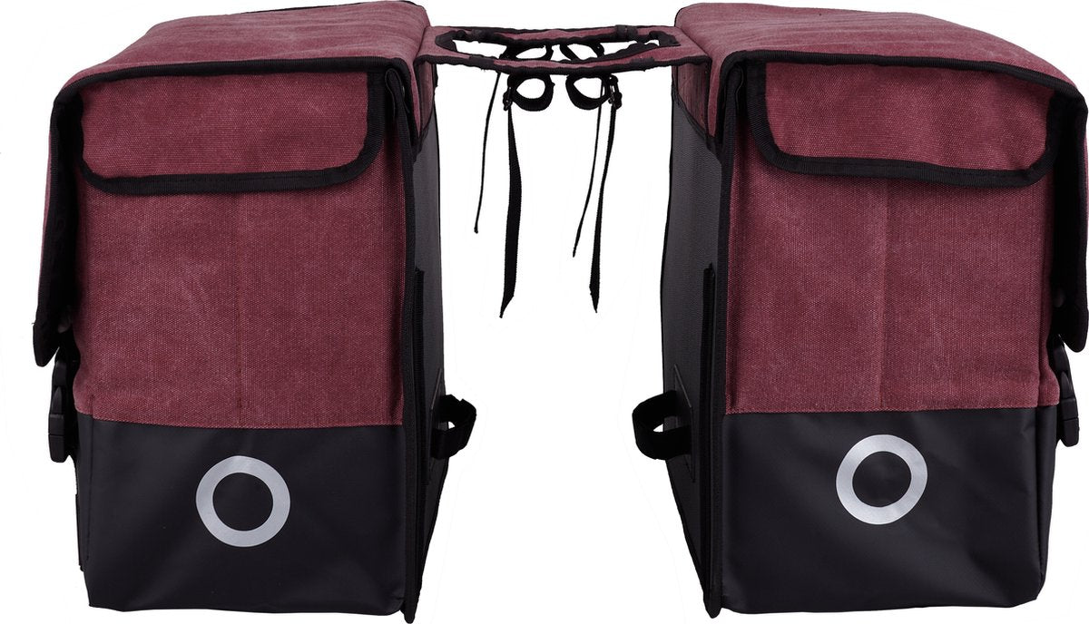 Willex dobbelt cykeltaske - lærred - refleks - 57 liter - universal montering - lilla rød mat sort