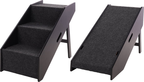 Flamingo hunde gangbro trin pino sort - 2-i-1 foldbar adgangshjælp - 62x36x51 cm - op til 40 kg - hundetrappe mdf