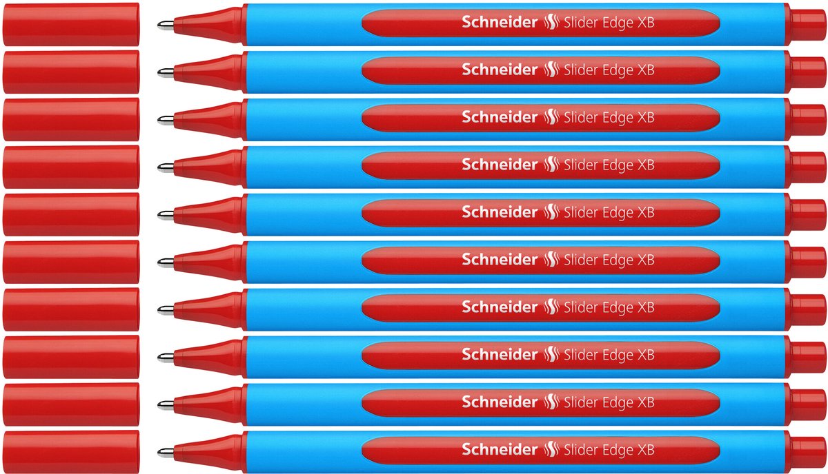 Schneider skriveredskaber schneider kuglepen - skyderkant - nib xb - skrivefarve rød - æske 10 stk.