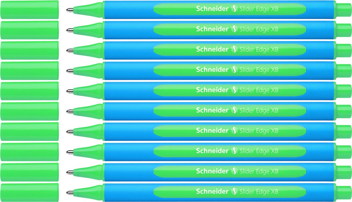 Schneider skriveredskaber schneider kuglepen - skyderkant - nib xb - skrivefarve grøn - 10 stk - s-152204-10